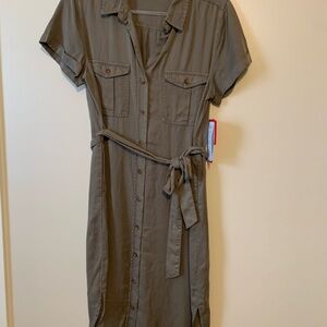 Chic Khaki Midi Shirt Dress